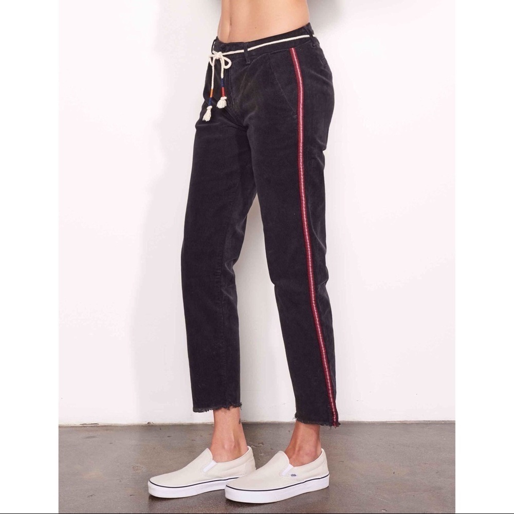 Sundry Anthropologie Black Side Stripe Raw Hem Corduroy Le Soleil Ankle Pants 24